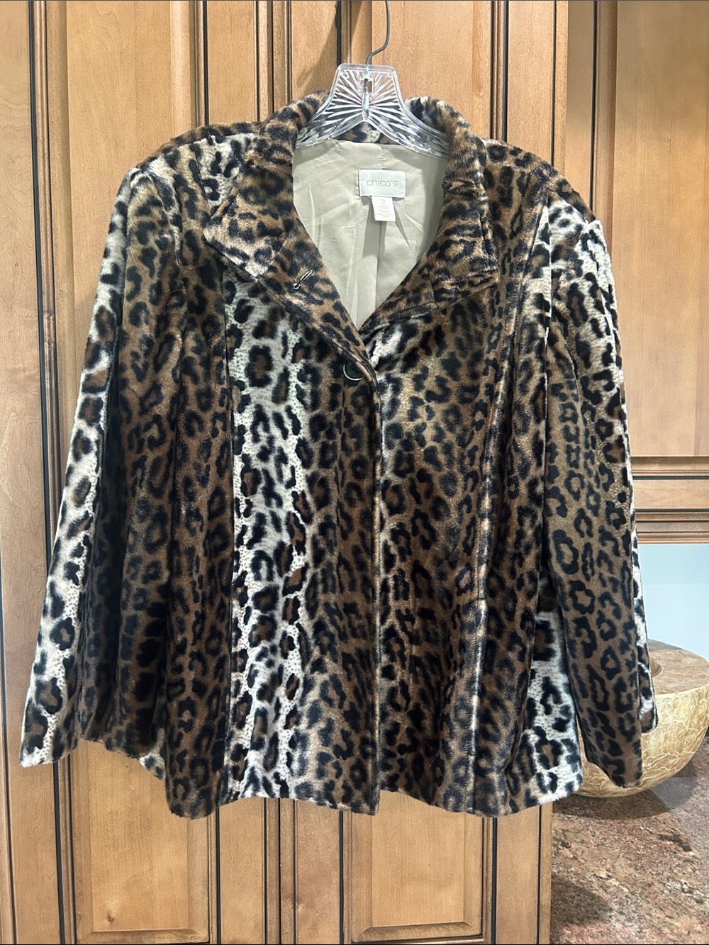 Chico's Leopard Faux Fur Teddy Jacket - Brown, Beige
